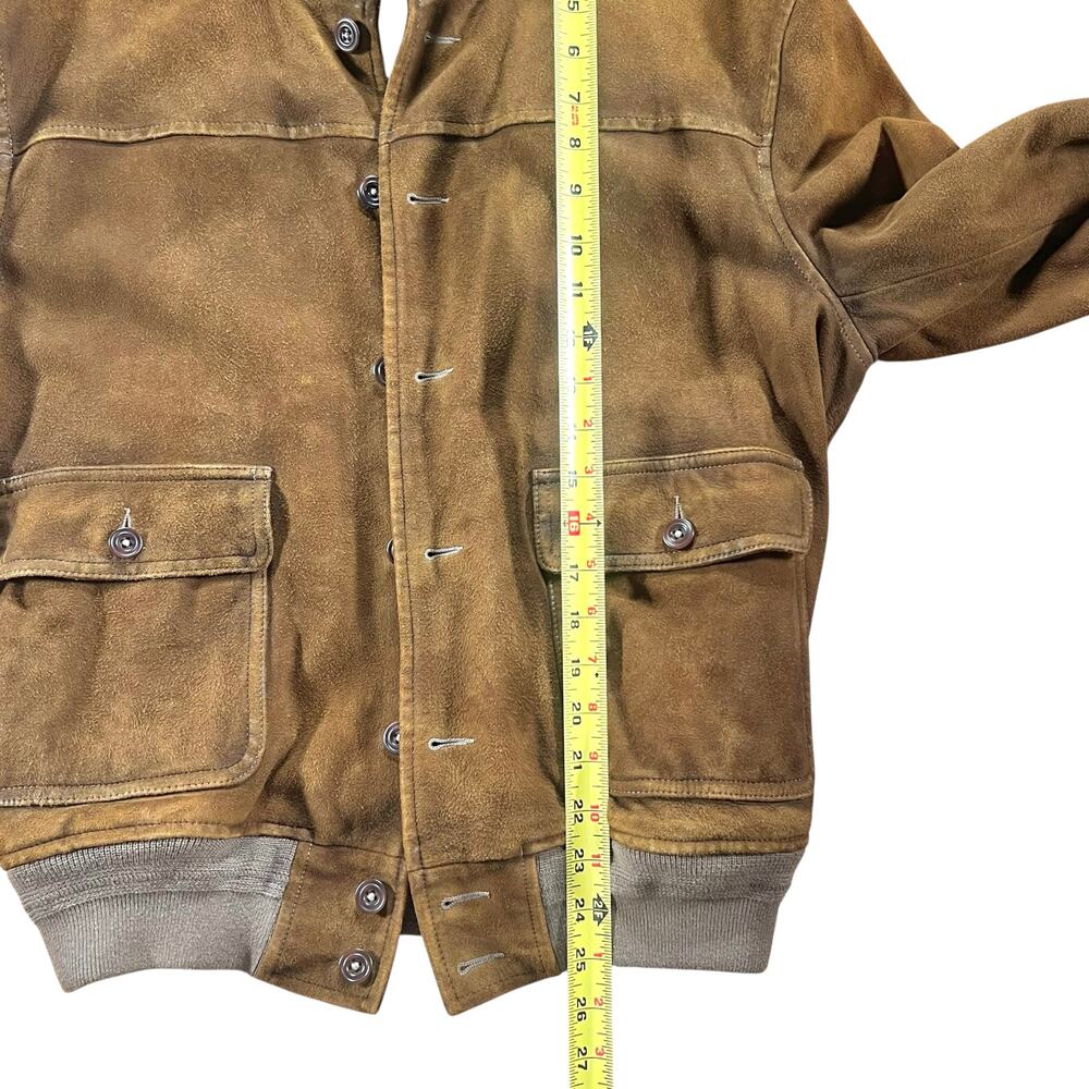 Vintage Polo Ralph Lauren Suede Leather Bomber Jacket L Distressed Brown - Picture 6 of 14